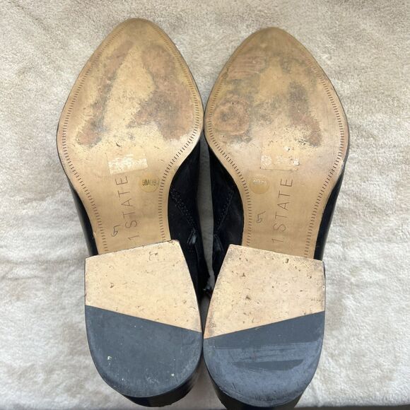 1.State Jelin Black Leather Ankle Studded Boots Block Heel Pointed Toe Women’s 9 - Picture 11 of 16